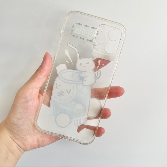 iPhone 12 Pro Case with Clear Soda Cat Print - Picture 2 of 3